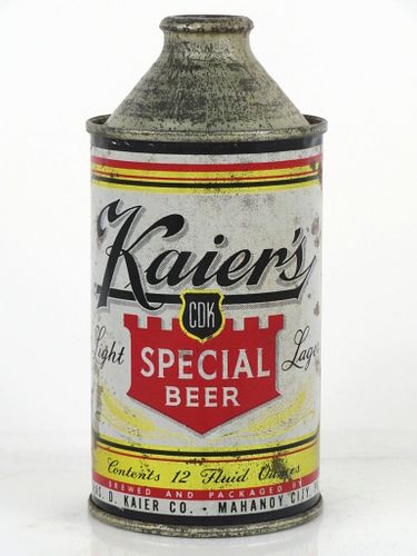 1952 Kaier's Special Beer 12oz 170-20.2 High Profile Cone Top Can Mahanoy City Pennsylvania
