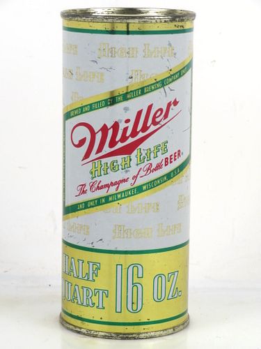 1959 Miller High Life Beer 16oz One Pint 232-23.1 Flat Top Can Milwaukee Wisconsin