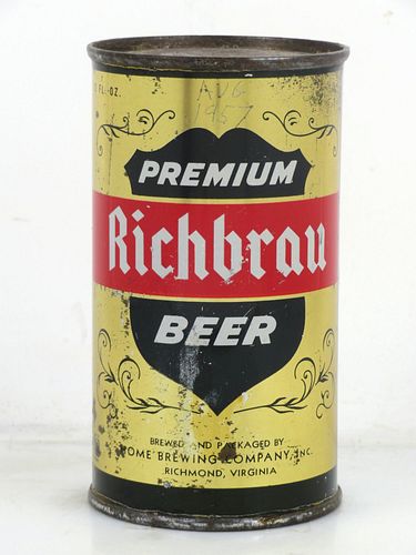 1957 Richbrau Premium Beer 12oz 124-38 Flat Top Can Richmond Virginia