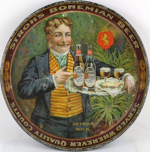 1912 Stroh's Bohemian Beer 12 Inch Serving Tray Detroit Michigan