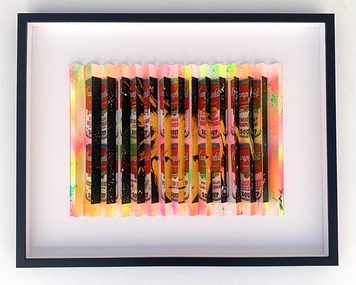 E.M. Zax One-Of-A-Kind 3D Polymorph Mixed Media On Paper "Self Portrait / Campbells Soup"
