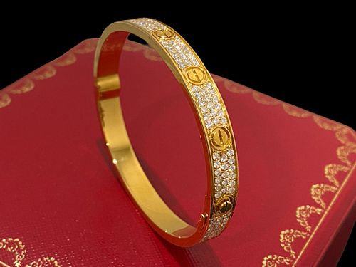Cartier Love Bracelet Diamond- Paved 18k Yellow Gold Size 17