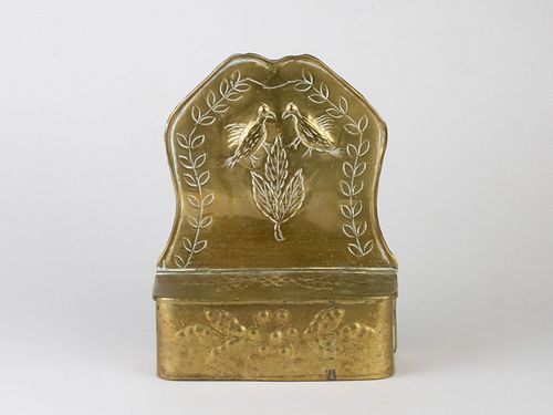 18th Century Dutch Chased Brass Candle Box with "Love Birds"