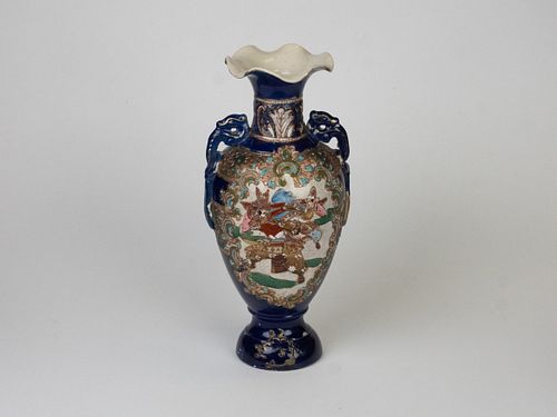 Antique Satsuma Moriage Earthenware Vase