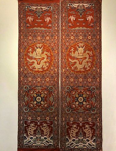 PAIR OF WITHDRAGON PATTERN EMBROIDERY