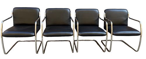After KNOLL Mid Century Chrome Cantilever Chairs, Set of Four