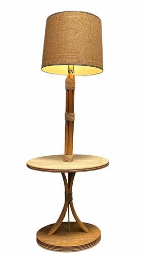 After PAUL FRANKL Rattan & Bamboo Table w Lamp
