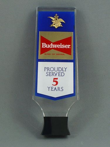 NOS 1980s Budweiser Beer Served 5 Years 8¼ Inch Lucite Tap Handle