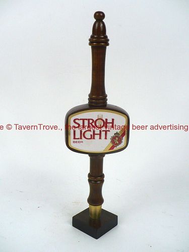 1980s Detroit Stroh's Light Beer (White) 12 Inch Wood Tap Handle