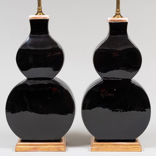 Pair of Modern Black Glazed Lamps