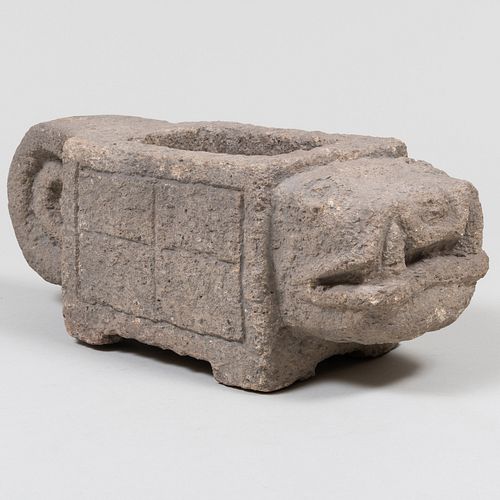 Aztec Style Lizard Form Stone Bowl