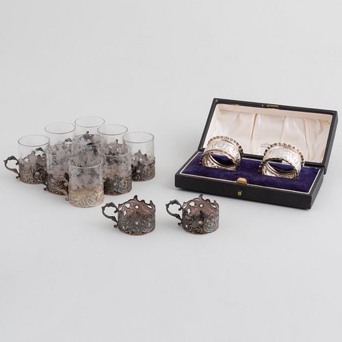Pair of English Silver Napkin Rings and a Set of Eleven American Silver Tea Glass Holders