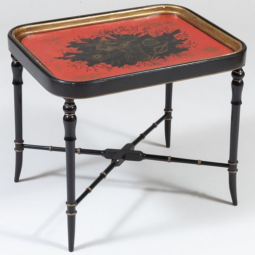 Regency Painted Papier Mache Tray on Later Stand
