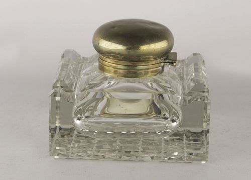 Vintage Glass and metal Inkwell Gem Art Deco