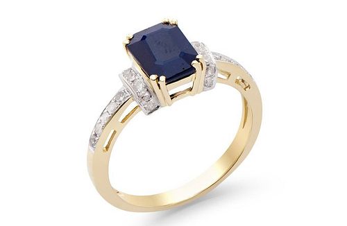 2.23 Cts Certified Diamonds & Blue Sapphire 14K Ring 