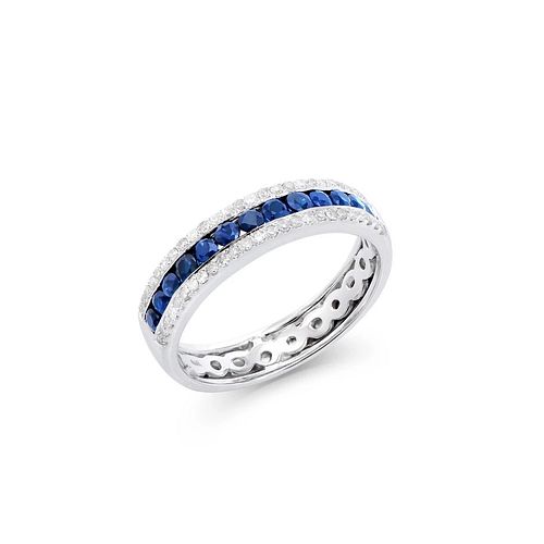 0.80 ctw in Certif. Blue Sapphire & Diamonds 14K gold Ring 
