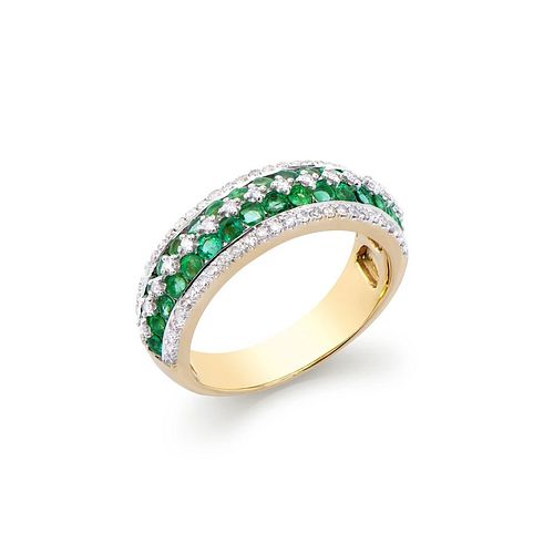 1.36 ctw in Certif. Diamonds & Emeralds 14K gold  Ring 