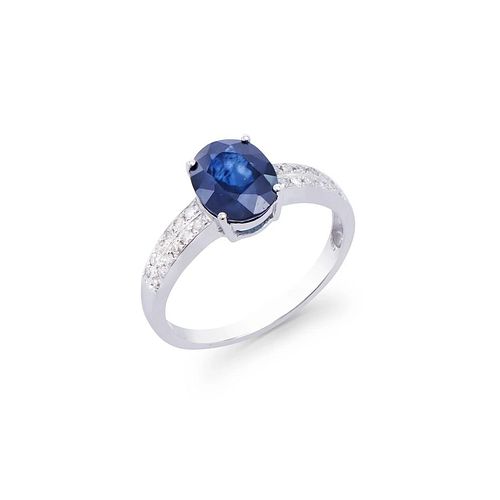 2.25 ctw in Certif. Diamonds & Blue Sapphire 14K gold Ring 