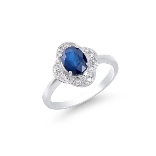 1.80 ctw in Certif. Diamonds & Blue Sapphire 14K gold Ring  