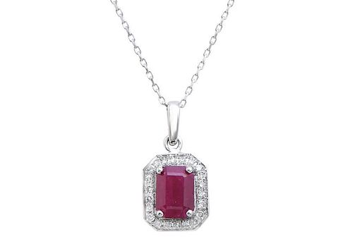 1.91 Cts Certified Diamonds & African Ruby 14k WG Pendant & Chain