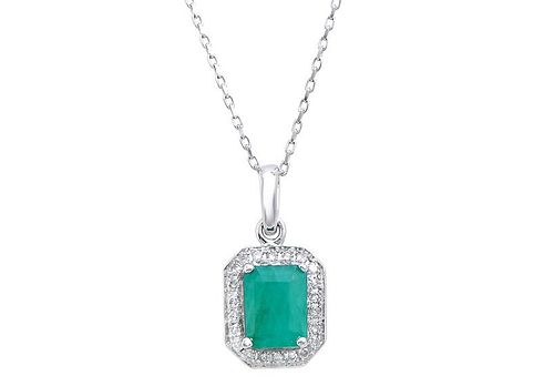 1.71 Cts Certified Diamonds & Emerald 14k WG Pendant & Chain