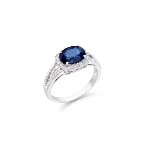 2.32 ctw in Certif. Diamonds & Blue Sapphires 14K gold Ring 