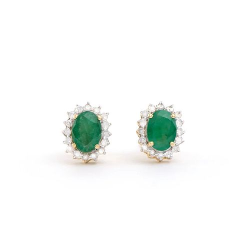 1.76 ctw in Certif. Diamonds & Emeralds  14K gold  Earrings  