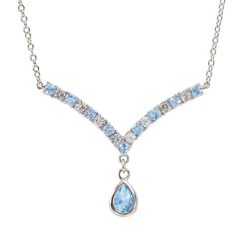 3.20 TW Cts Blue Topaz & White Topaz RHODIUM Plated     Necklace 