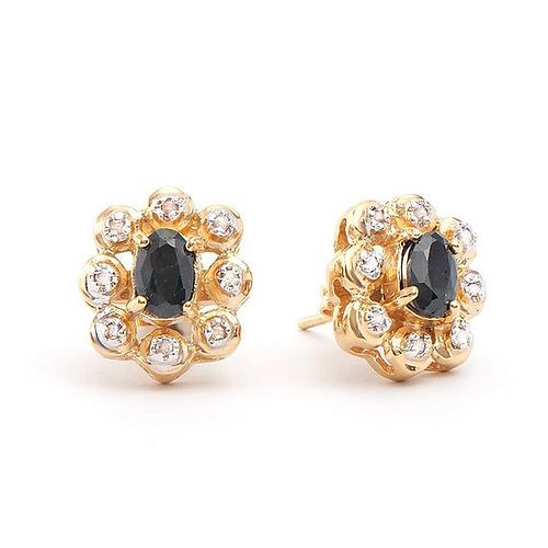 1.42 TW Cts Black Sapphire & Diamonds 18K gold Plated  Earrings 