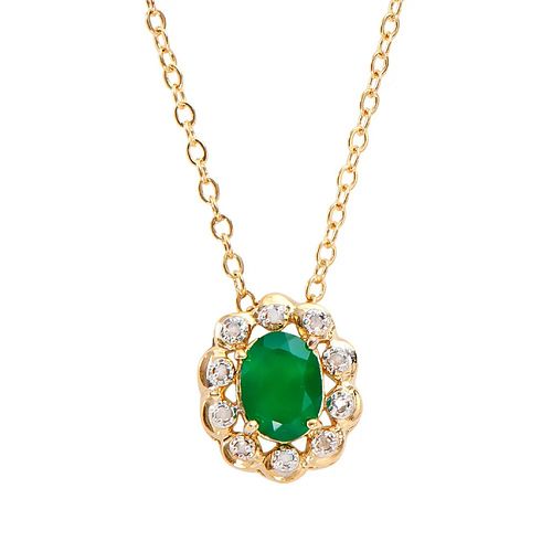 1.08 TW Cts green Agate & Diamonds 18K gold Plated Necklace