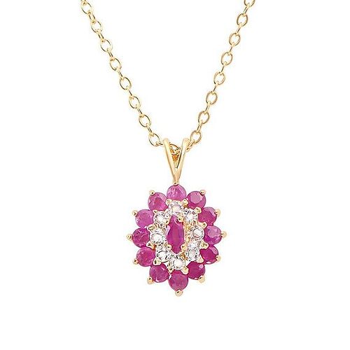 1.36 TW Cts Ruby & Diamonds 18K gold Plated  Necklace