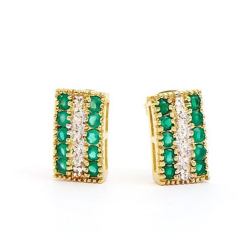 1.10 TW Cts green Agate & Diamonds 18K gold Plated  Earrings 