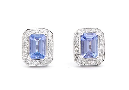 1.37 Cts Certified Diamonds & Tanzanite 14K WG  Earrings 