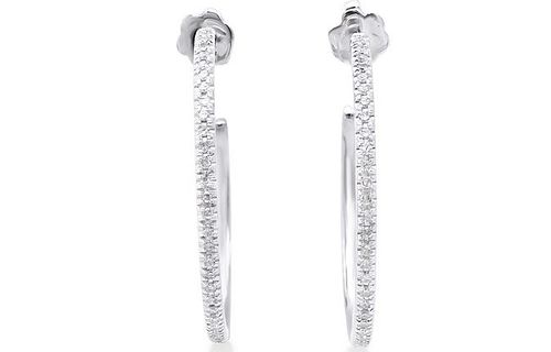 0.31 Cts Certified Diamonds 14K WG  Hoop Earrings 