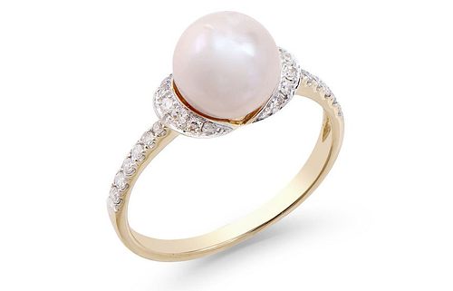 Certified Diamonds & White Pearl 14K yellow gold  Ring 