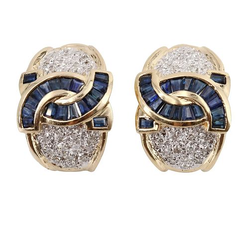 14k gold hoop Earrings  with Diamonds and Sapphires