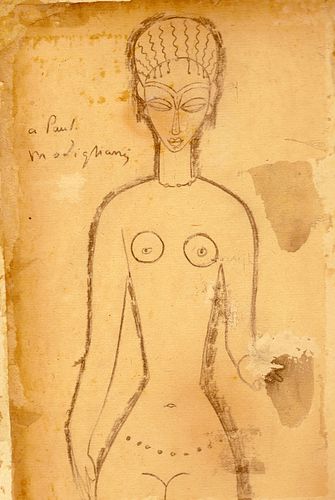 Amedeo Modigliani, Cariatide, Oil pencil on paper, signed