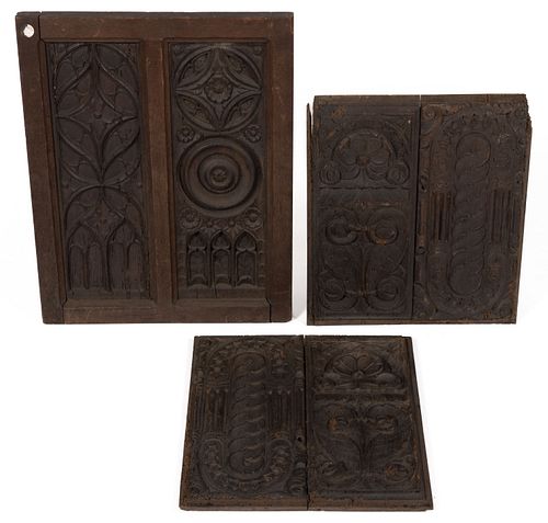 CONTINENTAL CARVED OAK ARTICLES / PANELS, LOT OF THREE