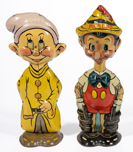 MAR TOYS WALT DISNEY DOPEY AND PINOCCHIO WIND-UP TIN TOYS, LOT OF TWO