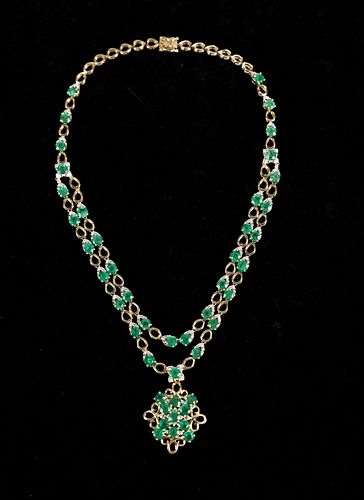 Elegant Emerald & Diamond 14k Yellow Gold Necklace