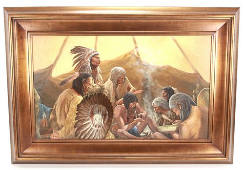 Ed Totten (Montana) Large Ceremony Oil Painting