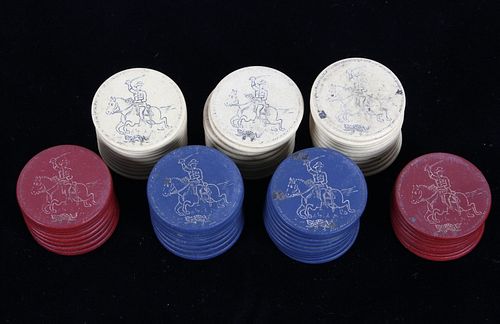 Vintage Double Sided Clay Cavalry Poker Chip Set
