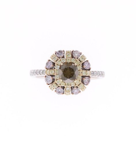 Fancy Yellow & White Diamond 14k White Gold Ring