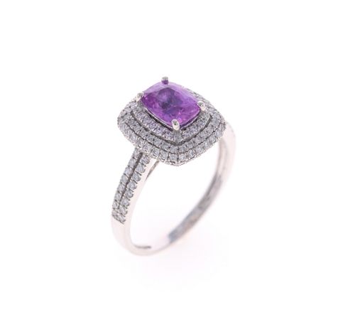 Brilliant Purple Sapphire Diamond & Platinum Ring