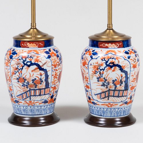 Pair of Chinese Imari Porcelain Jars Mounted as Lamps