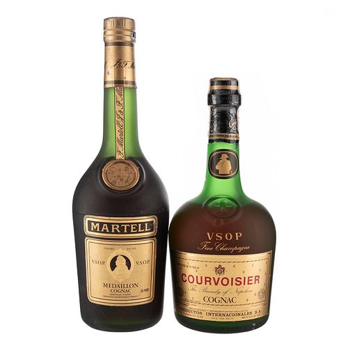 Lote de Cognac. Martell. V.S.O.P.  Courvoisier. V.S.O.P. En presentaciones de 700 ml. Total de piezas: 2.