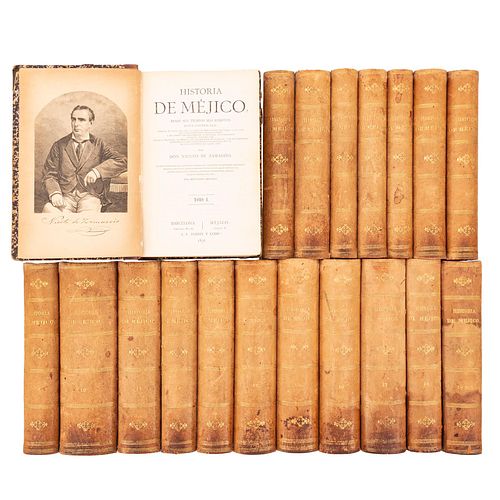 Zamacois, Niceto de.  Historia de Méjico. Barcelona - México, 1876 - 1882. Ilustrados. Piezas: 19.