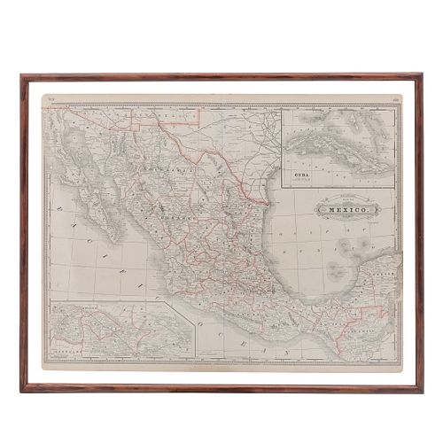 Cram, George Franklin. Railroad Map of México. Chicago, ca. 1890.  Mapa grabado, con detalles coloreados, 44 x 57.6 cm.