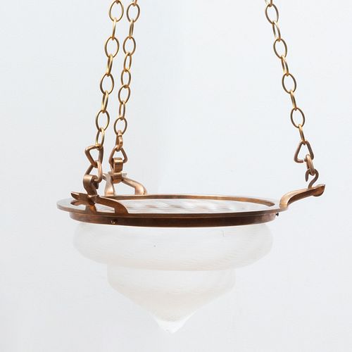 Arts and Crafts Copper and Glass Pendant Light, by W.A.S. Benson 