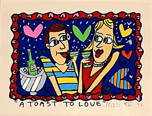 James Rizzi Acrylic On Paper "A Toast To Love" '92